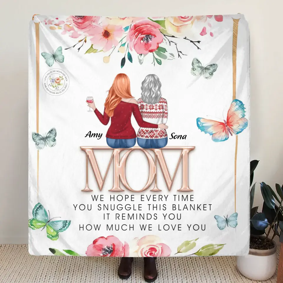 Personalized Mom & Daughter Quilt/Fleece Throw Blanket - Up to 4 Daughters - Mother's Day Gift Idea To Mom - It Reminds You How Much We Love You