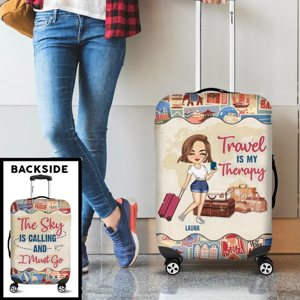 Personalized Traveling Girl Suitcase Luggage Cover - Gift For Girl/Traveling Lovers - The Sky Is Calling And I Must Go