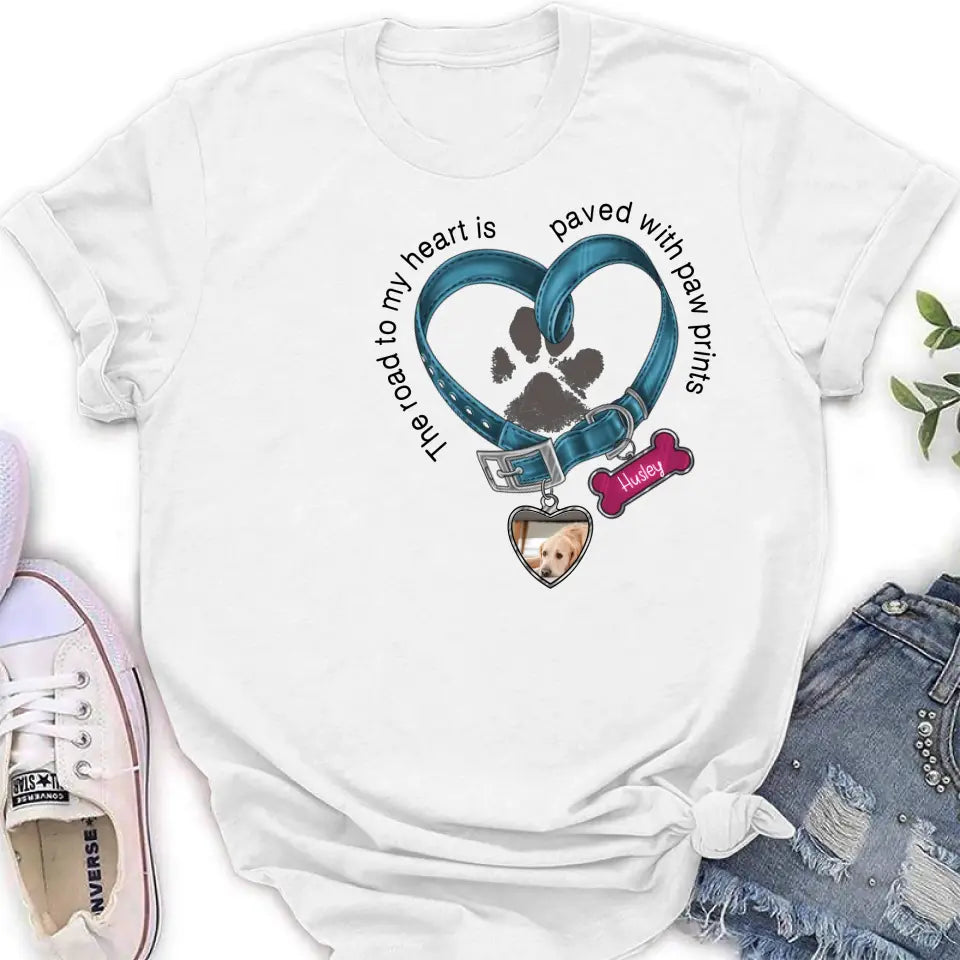 Personalized Dog Remembrance T-shirt/Hoodie - Gift Idea For Dog Lover/Mother's Day/Father's Day - The Road To My Heart Is Paved With Paw Prints