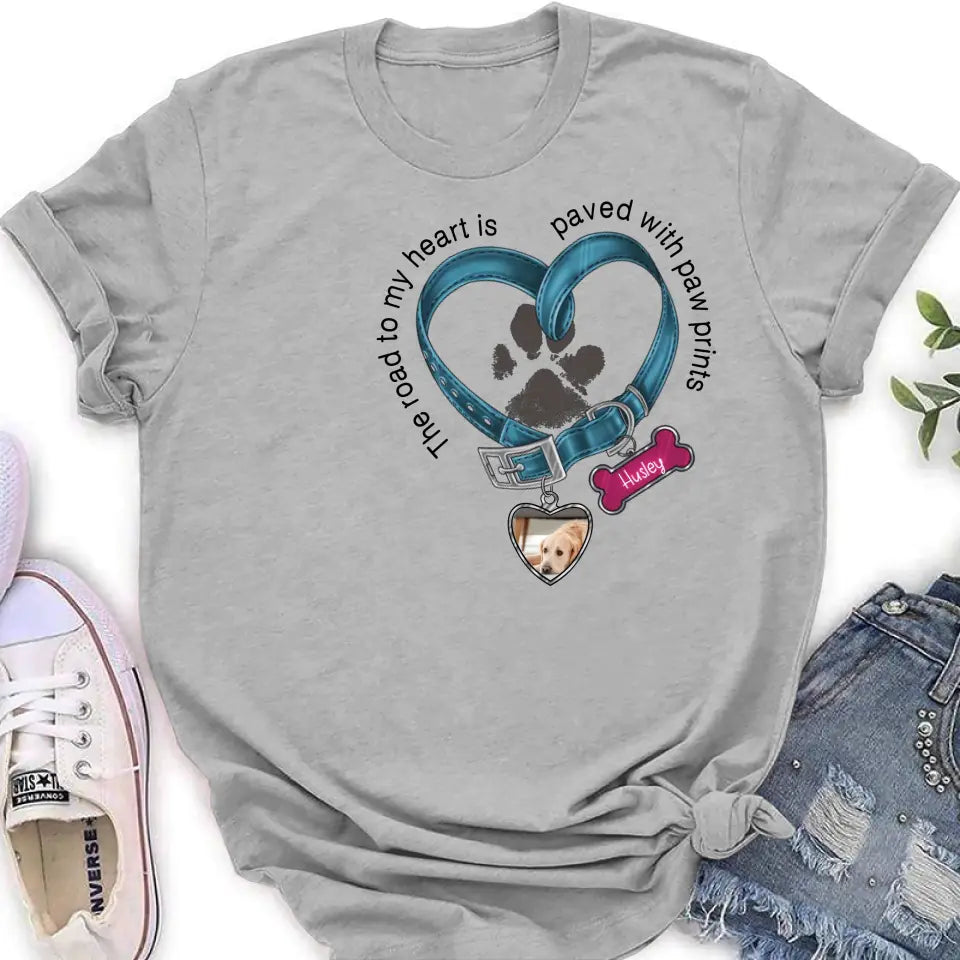 Personalized Dog Remembrance T-shirt/Hoodie - Gift Idea For Dog Lover/Mother's Day/Father's Day - The Road To My Heart Is Paved With Paw Prints