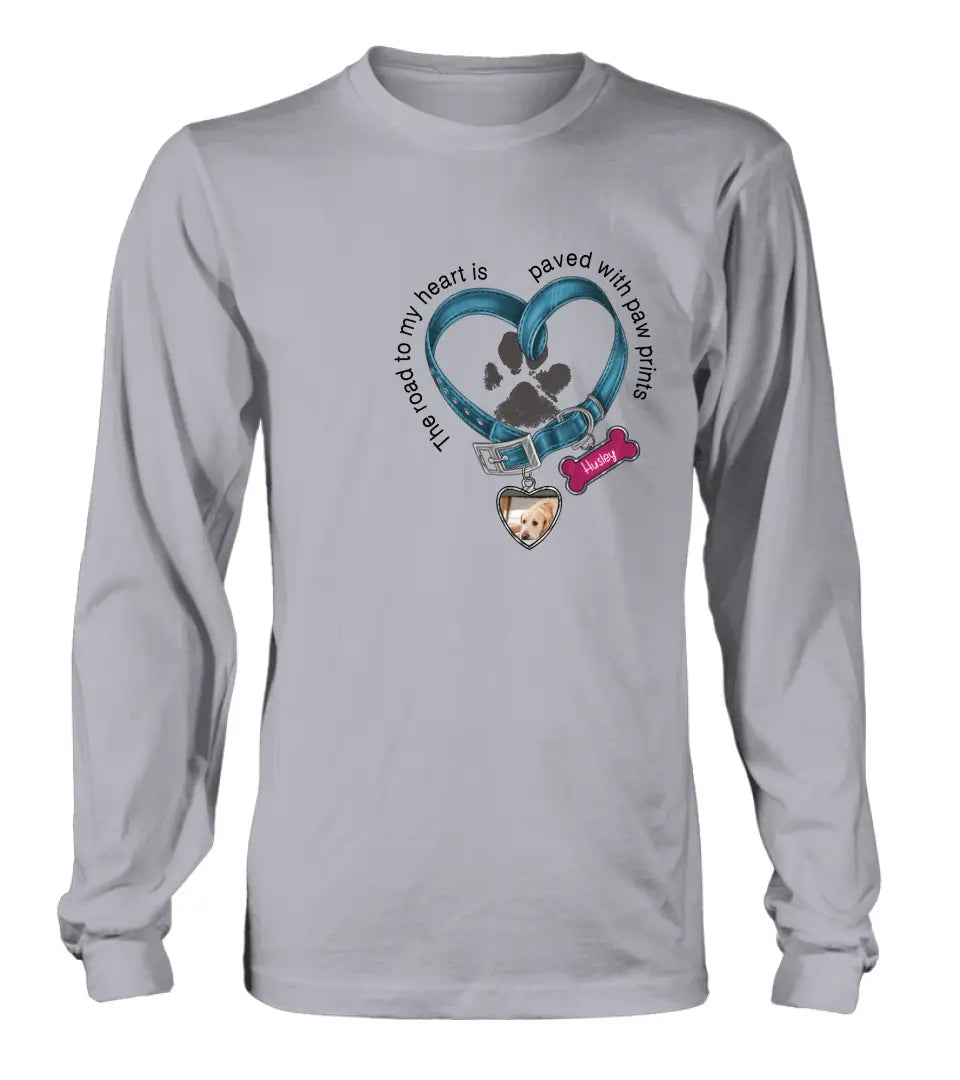 Personalized Dog Remembrance T-shirt/Hoodie - Gift Idea For Dog Lover/Mother's Day/Father's Day - The Road To My Heart Is Paved With Paw Prints