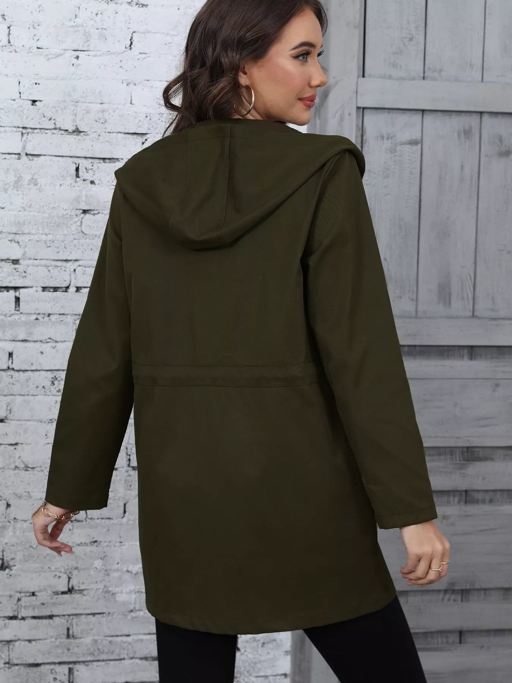 Hooded Drawstring Waist Casual Outerwear