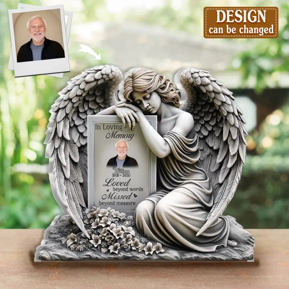 Personalized Memorial Angel Acrylic Plaque - Memorial Gift Idea For Family Member - Upload Photo - In Loving Memory
