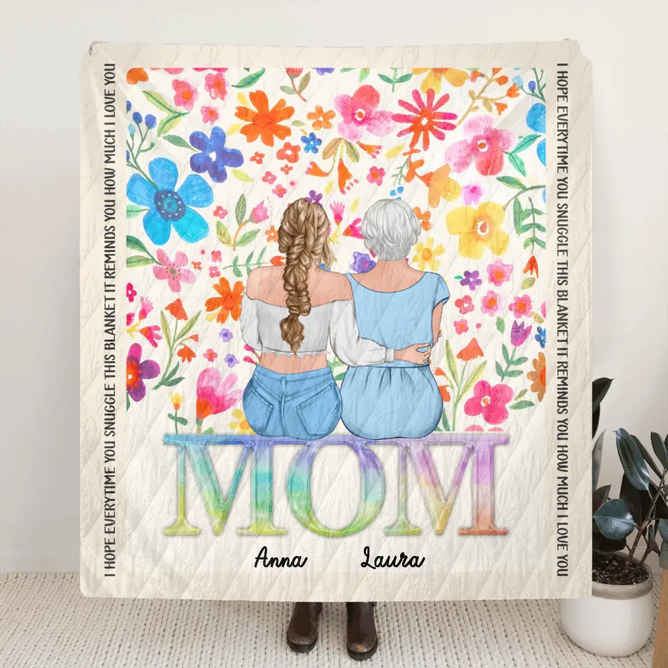 Personalized Mom & Daughter Quilt/Fleece Throw Blanket - Mother's Day Gift Idea To Mom - Up to 4 Daughters - How Much We Love You