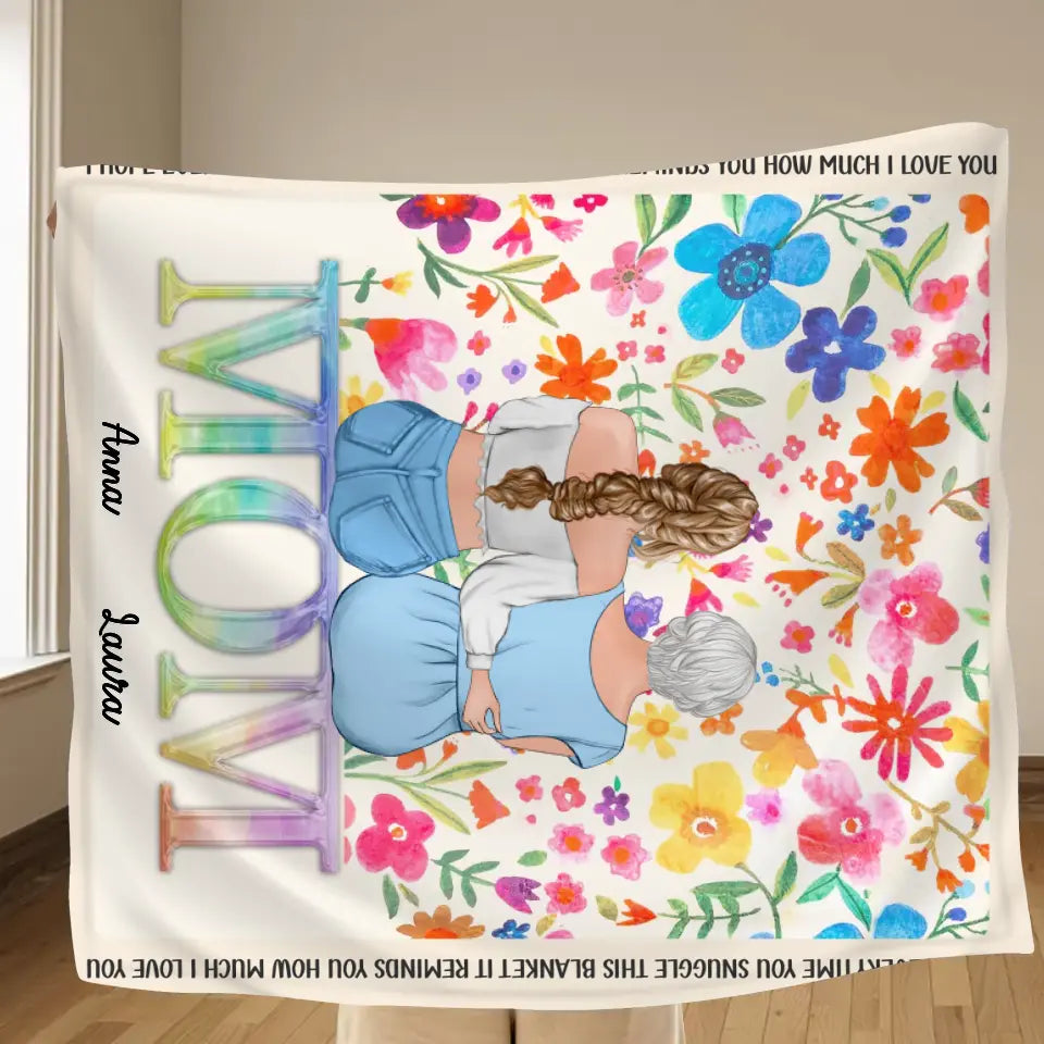 Personalized Mom & Daughter Quilt/Fleece Throw Blanket - Mother's Day Gift Idea To Mom - Up to 4 Daughters - How Much We Love You