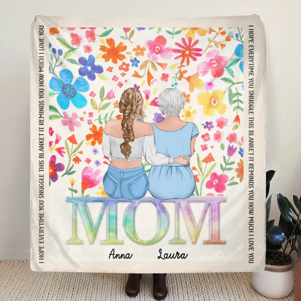 Personalized Mom & Daughter Quilt/Fleece Throw Blanket - Mother's Day Gift Idea To Mom - Up to 4 Daughters - How Much We Love You