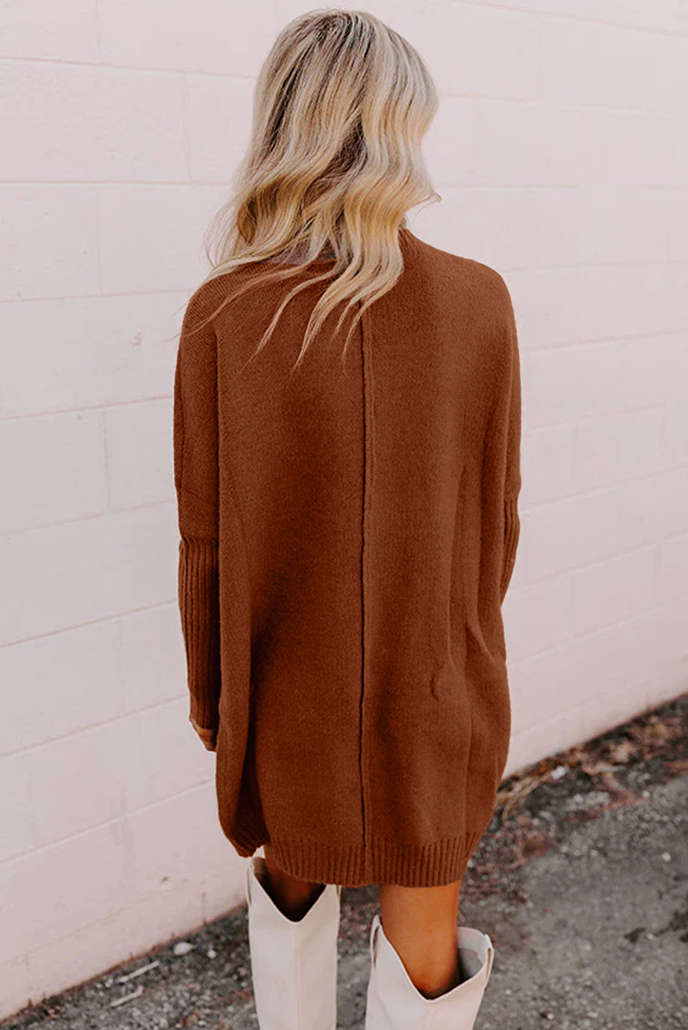 Women's Ribbed Mock Neck Sweater Dress in Brown and Red