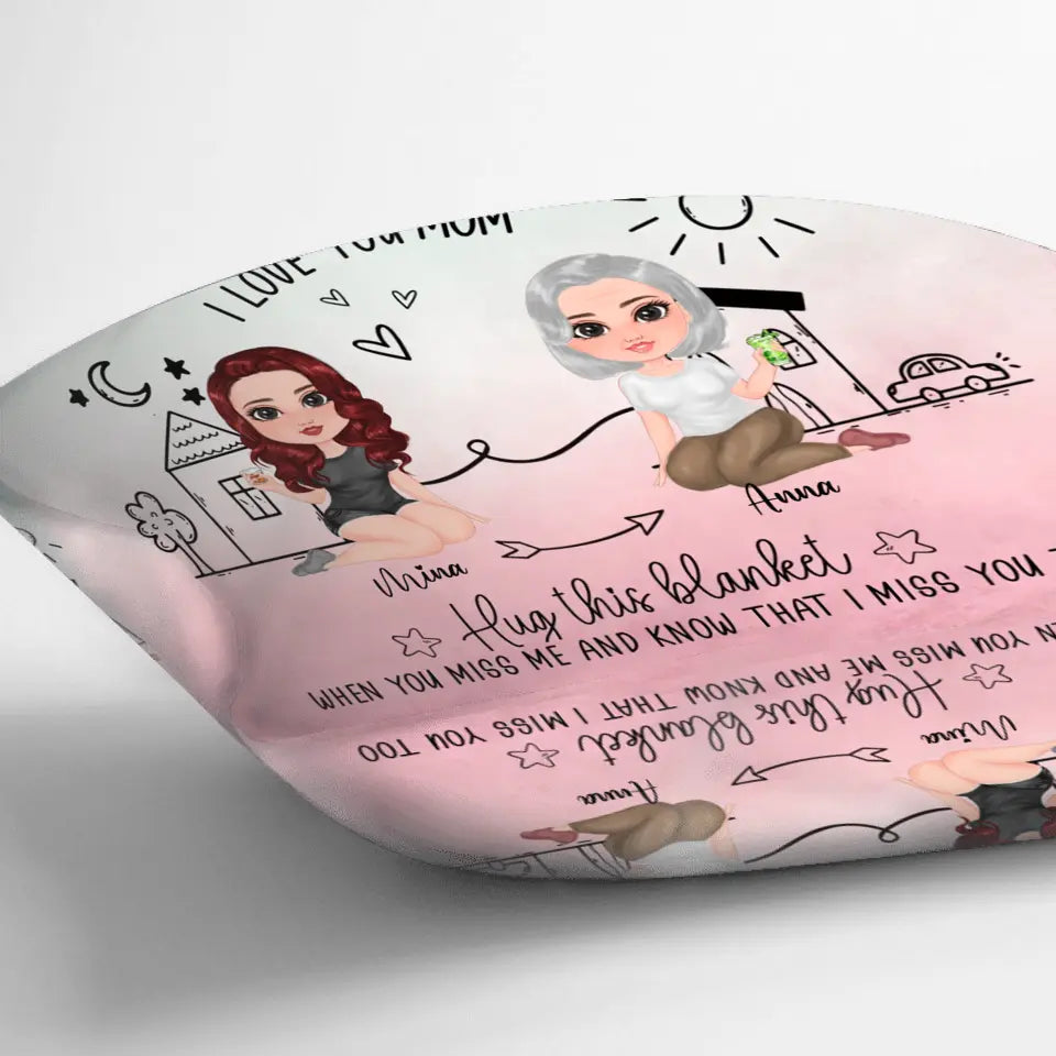 Personalized Mom/Grandma & Daughter Quilt/Fleece Throw Blanket/Pillow Cover - Up to 5 People - Mother's Day Gift Idea For Mom - I Wish You Lived Next Door