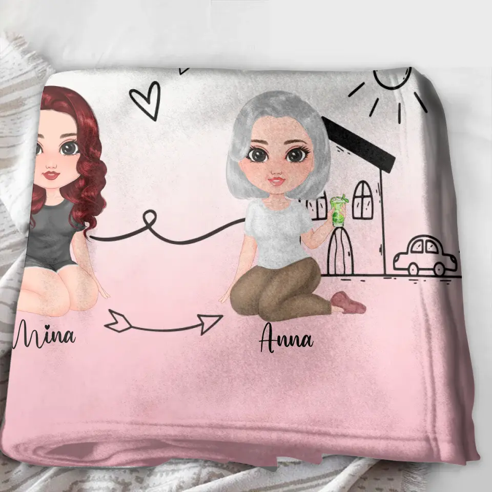 Personalized Mom/Grandma & Daughter Quilt/Fleece Throw Blanket/Pillow Cover - Up to 5 People - Mother's Day Gift Idea For Mom - I Wish You Lived Next Door