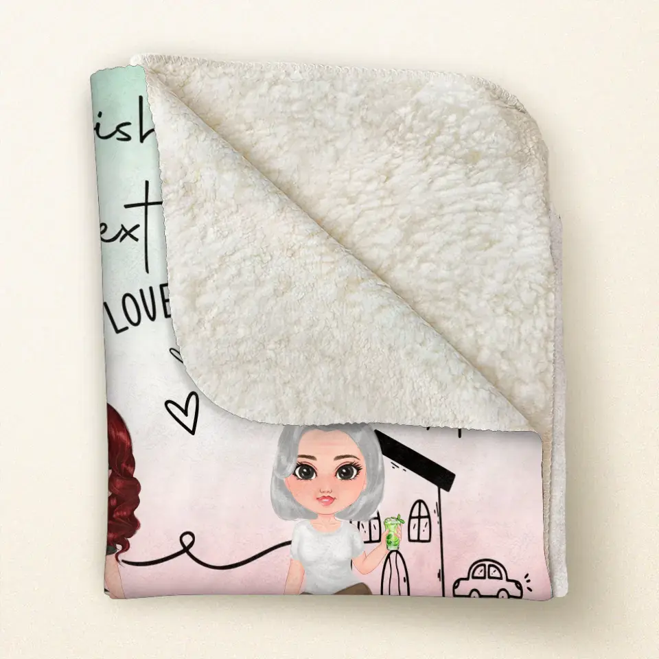 Personalized Mom/Grandma & Daughter Quilt/Fleece Throw Blanket/Pillow Cover - Up to 5 People - Mother's Day Gift Idea For Mom - I Wish You Lived Next Door