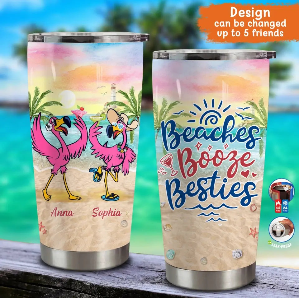 Personalized Beach Besties Tumbler - Gift Idea For Besties/Friends/Beach Lovers - Up to 5 Flamingos - Beach In Their Souls