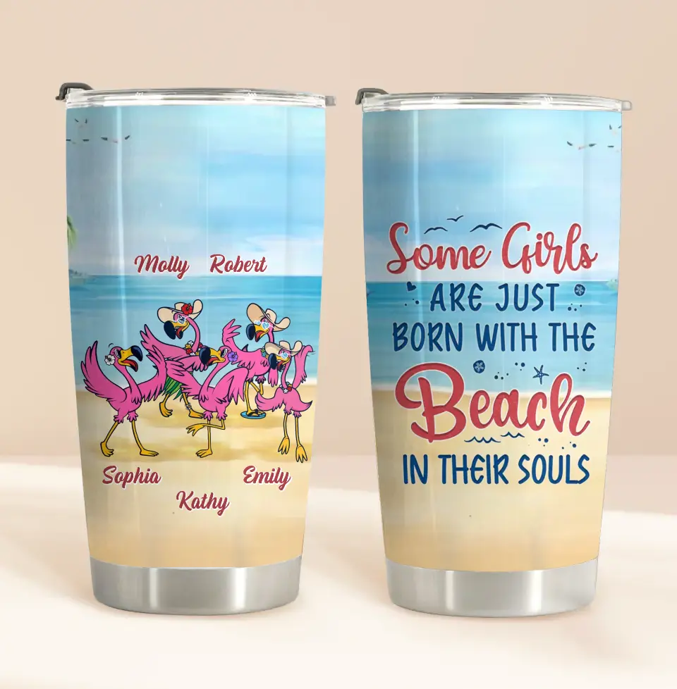 Personalized Beach Besties Tumbler - Gift Idea For Besties/Friends/Beach Lovers - Up to 5 Flamingos - Beach In Their Souls