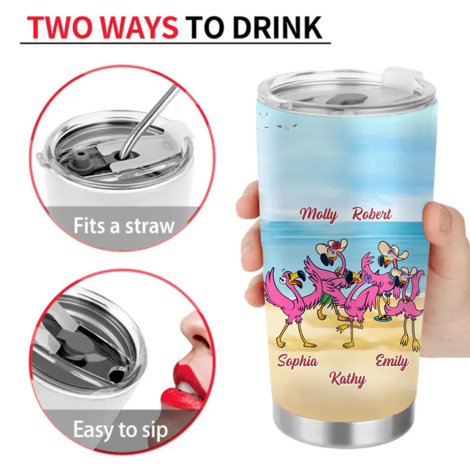 Personalized Beach Besties Tumbler - Gift Idea For Besties/Friends/Beach Lovers - Up to 5 Flamingos - Beach In Their Souls