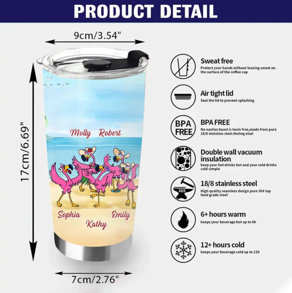 Personalized Beach Besties Tumbler - Gift Idea For Besties/Friends/Beach Lovers - Up to 5 Flamingos - Beach In Their Souls