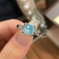 Luxury Shiny Paraiba Firework Cut Ring For Women, High Carbon Diamond Swallowtail Bullhead Setting Engagement Ring