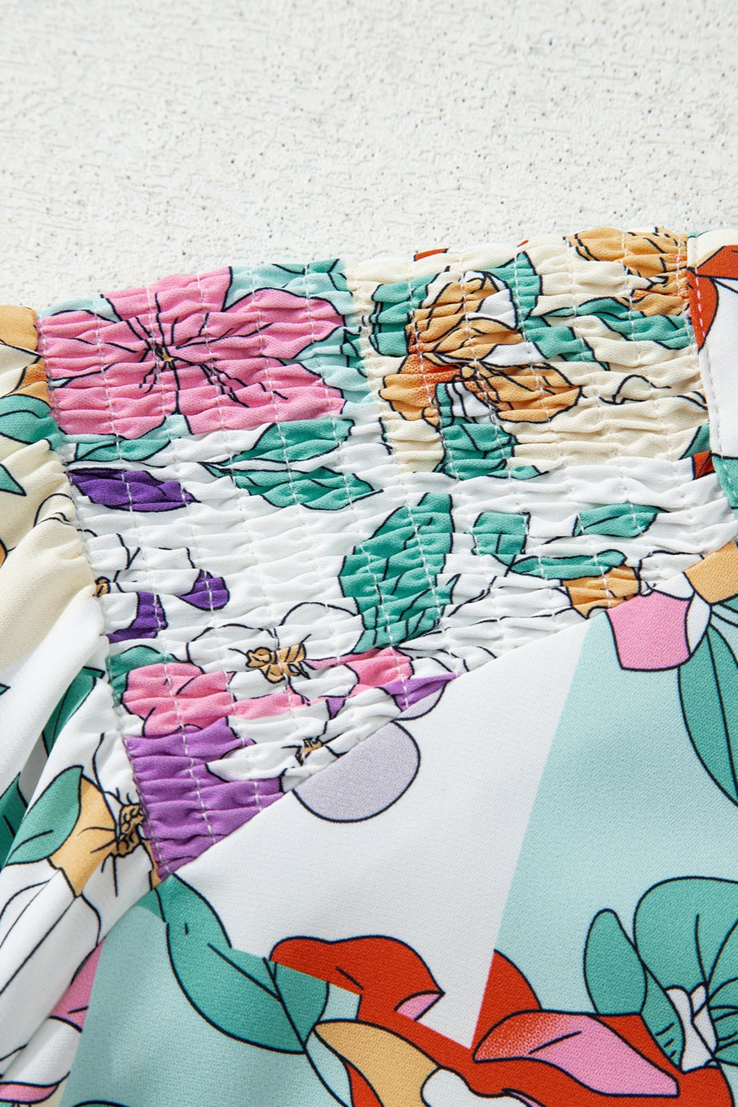 Pink Floral Patchwork Frilly Long Sleeve Shirt