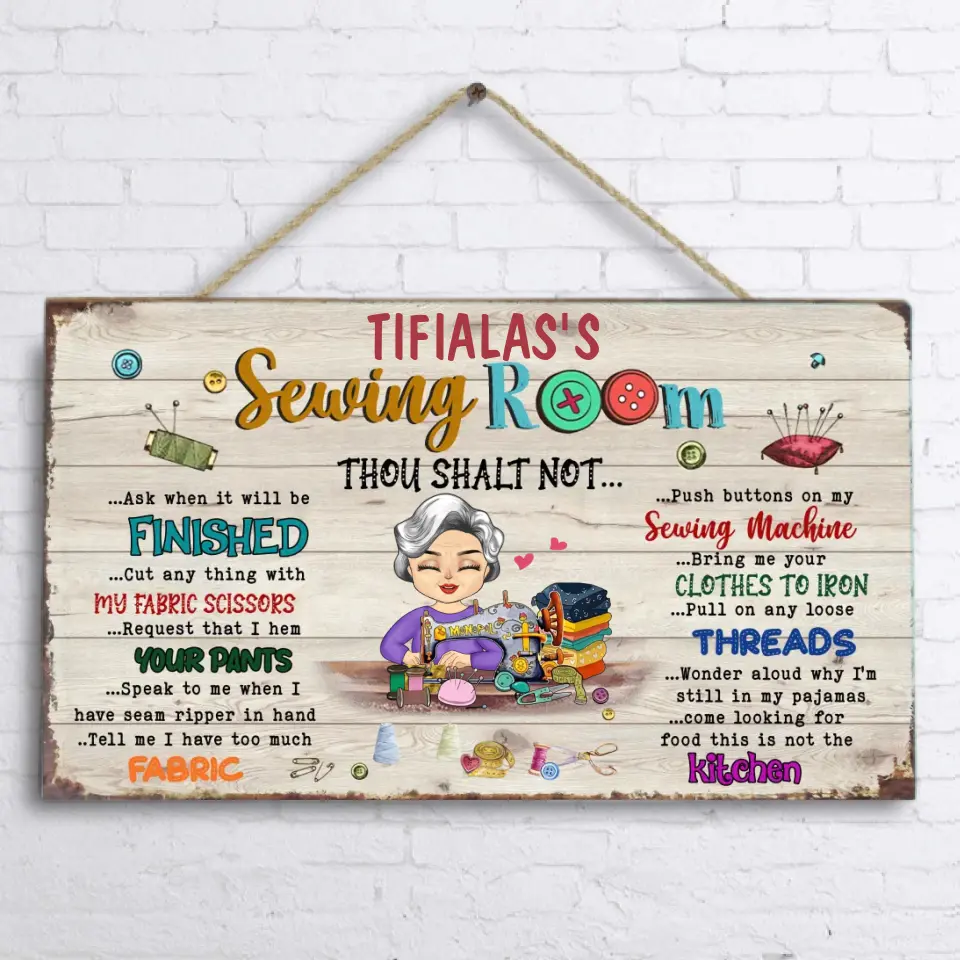 Personalized Sewing Grandma Door Sign - Mother's Day Gift Idea Grandma/Sewing Lovers - Sewing Room Thou Shalt Not