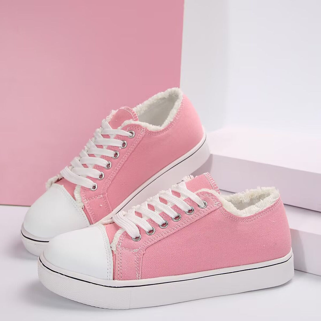 Women's Lace-Up Canvas Sneakers – Lightweight Flat Low-Top
