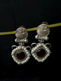 Close-up of elegant Black Monalisa Stone Beaded Silver Replica Earrings