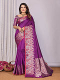 Purple Banarasi soft silk saree with elegant jacquard woven patterns
