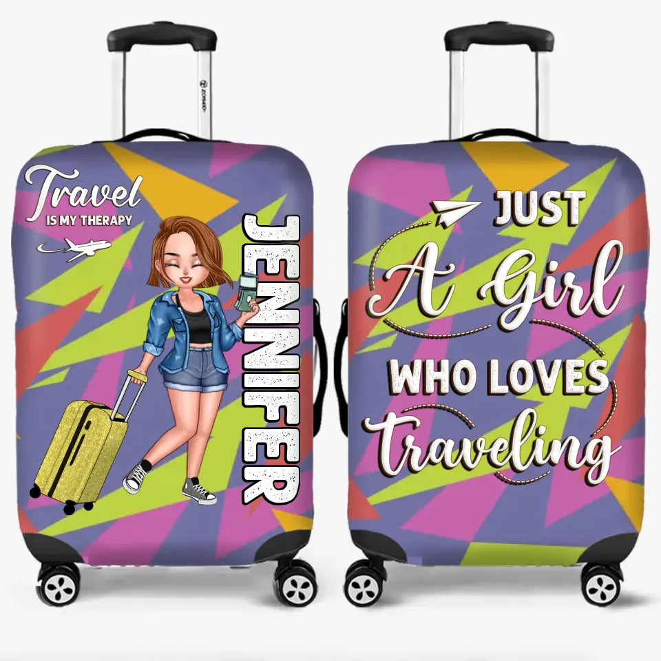Personalized Traveling Girl Luggage Cover - Gift For Girl/Traveling Lovers - Just A Girl Who Loves Traveling