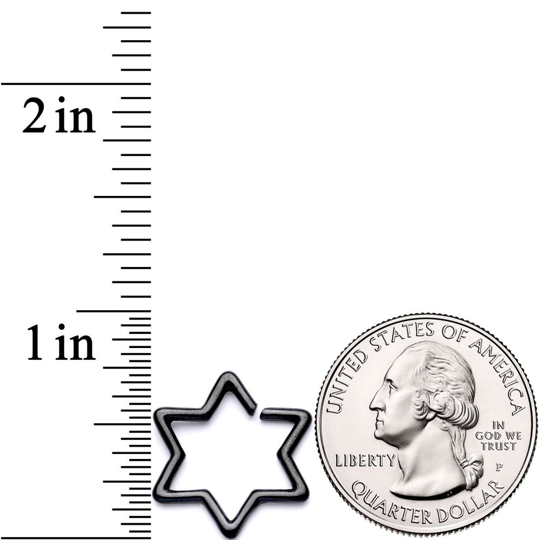 16G 5/16 Black Hexagram Star of David Closure Ring