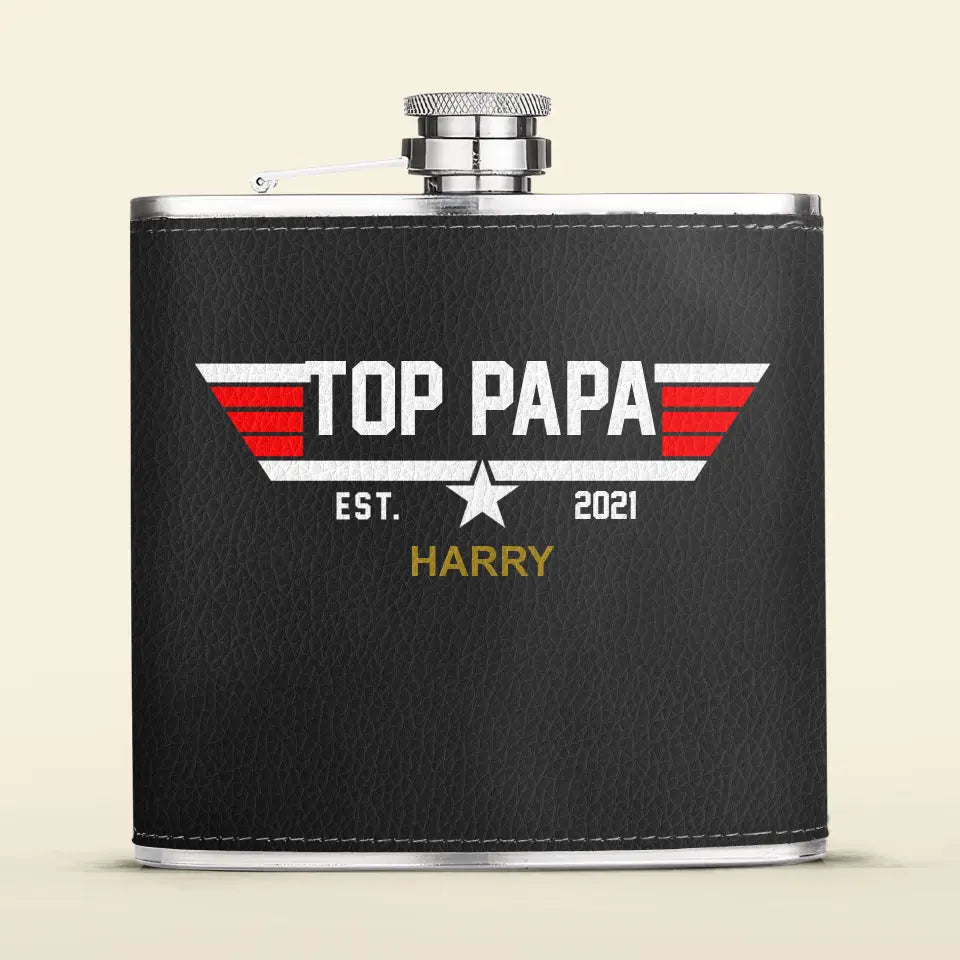 Personalized Papa Leather Flask - Up to 12 Children - Father's Day Gift Idea for Dad/Grandpa