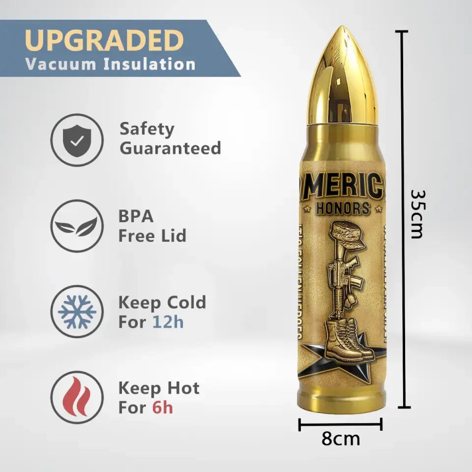 Personalized Memorial Veteran Bullet Tumbler - Gift Idea For Dad/Father's Day/Veteran - We Will Never Forget