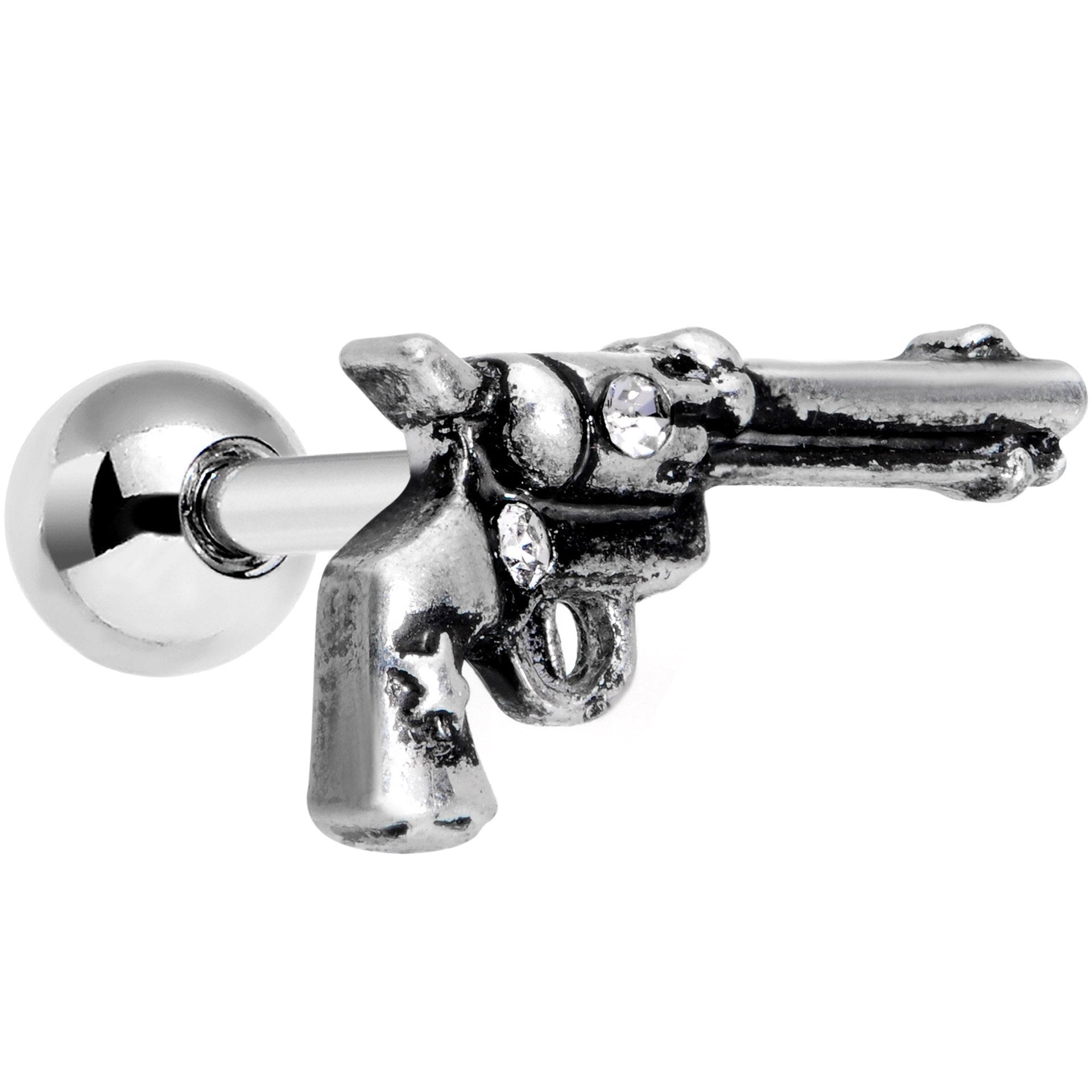 16G 1/4 Clear Gem Rockin' Revolver Gun Cartilage Tragus Earring