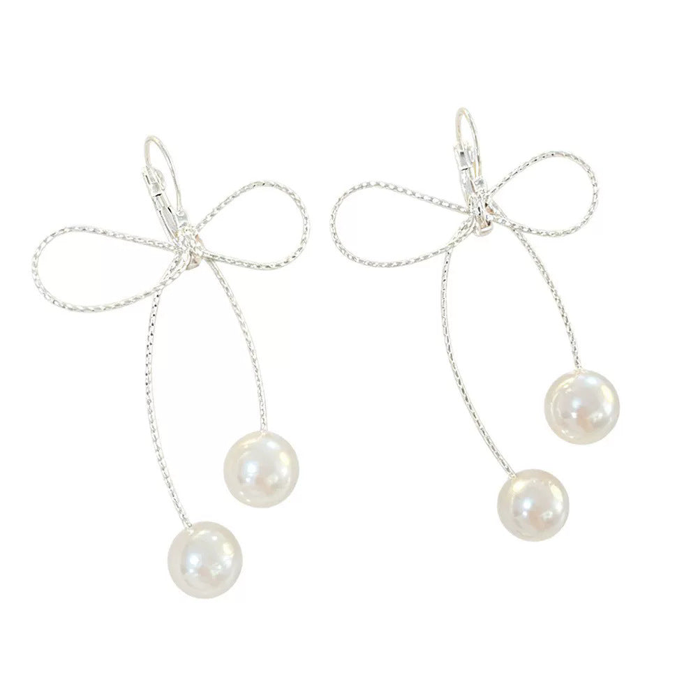 Women Bow Pearl Tassel Stud Earrings,Fashion Costume Accessories For Daily Party Occasion