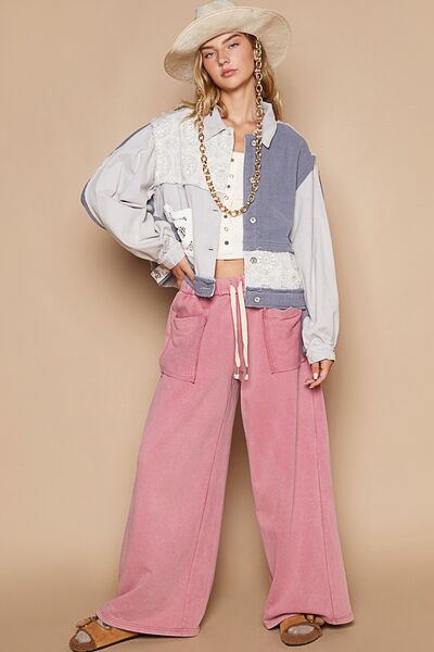 Artistic Crochet Patchwork Button Up Jacket in Grey Blue White