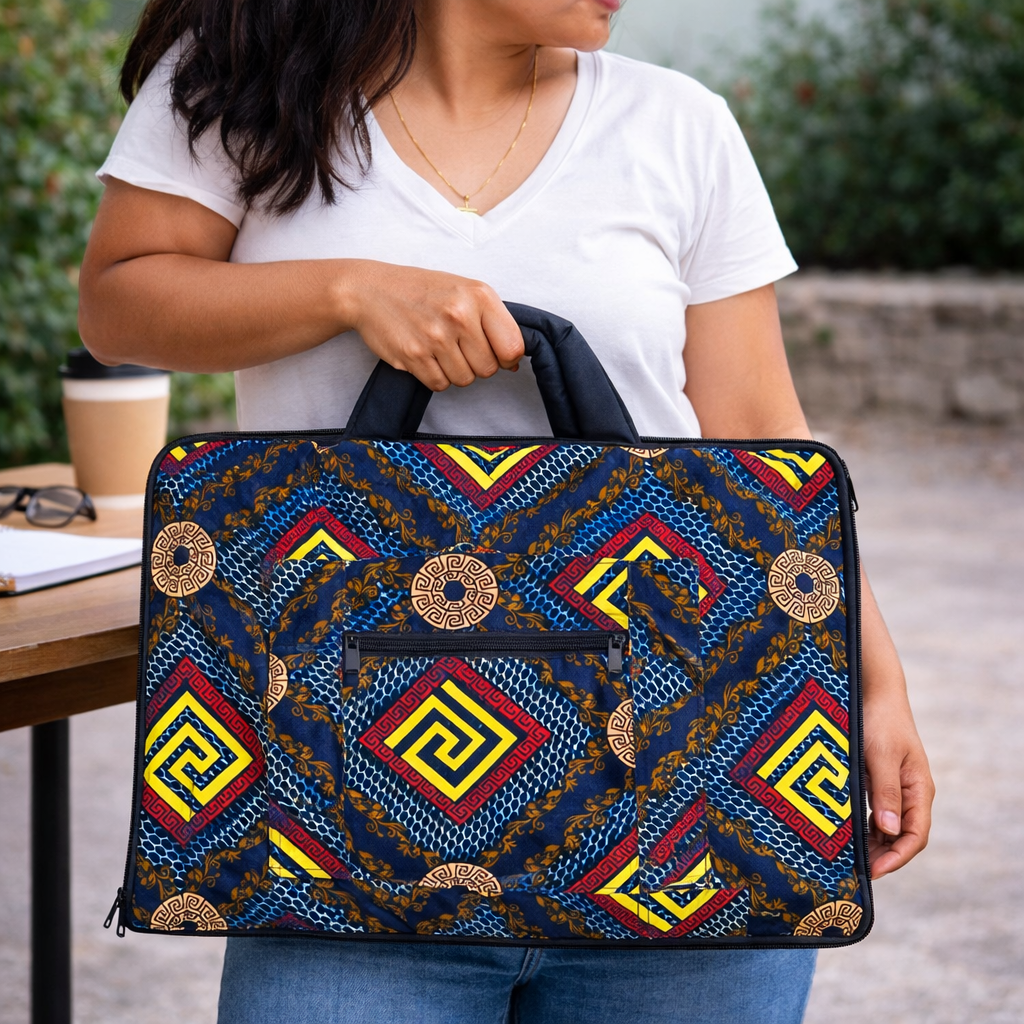 Artisan Ugandan Cotton Laptop Bag - Vibrant Geometric Print