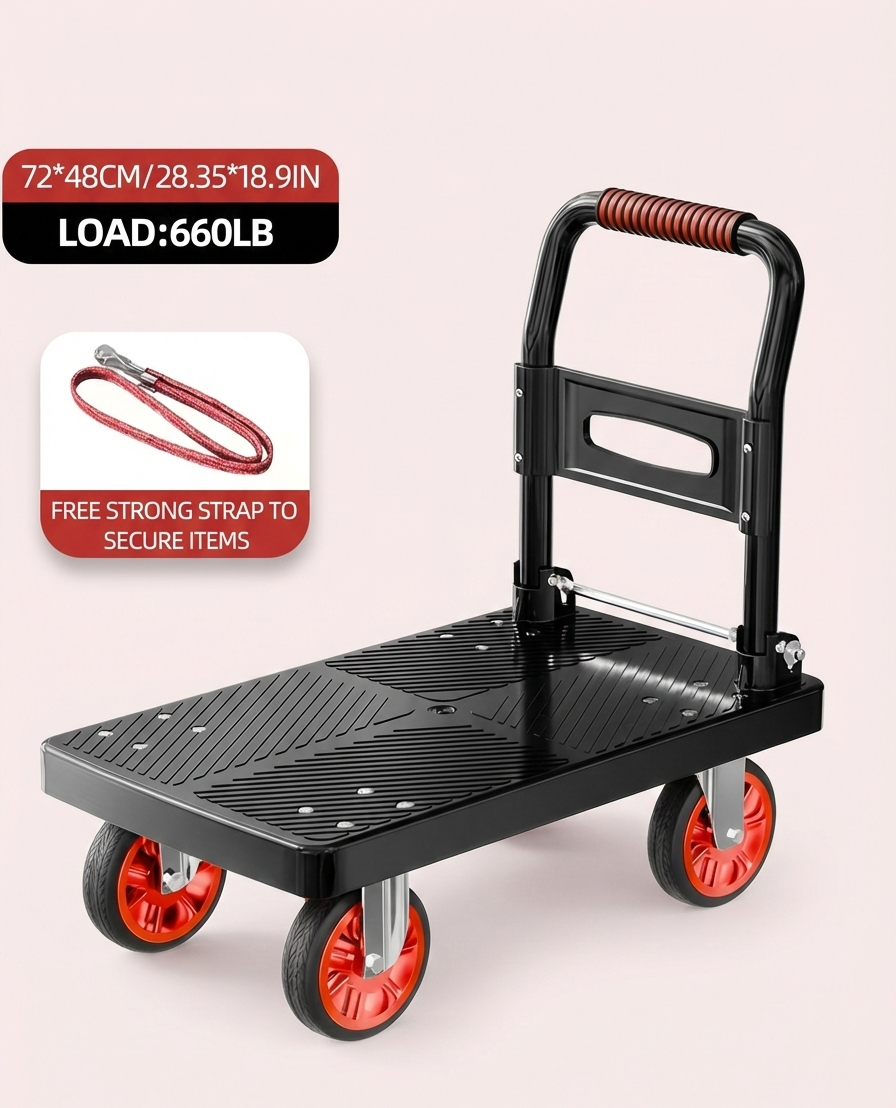 Heavy Duty Folding Platform Cart with Secure Strap