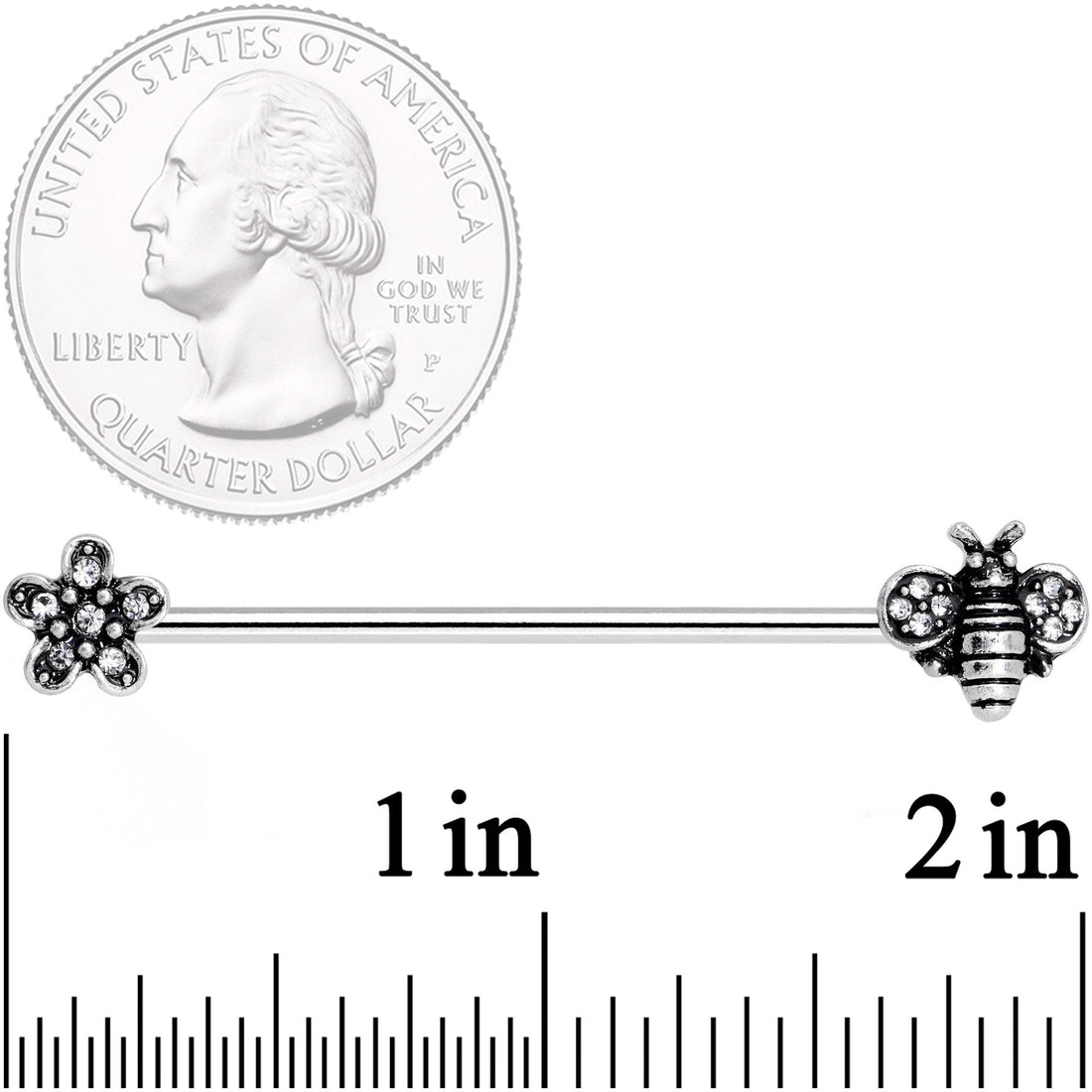 14G Clear Gem Bee Flower Industrial Barbell 38mm