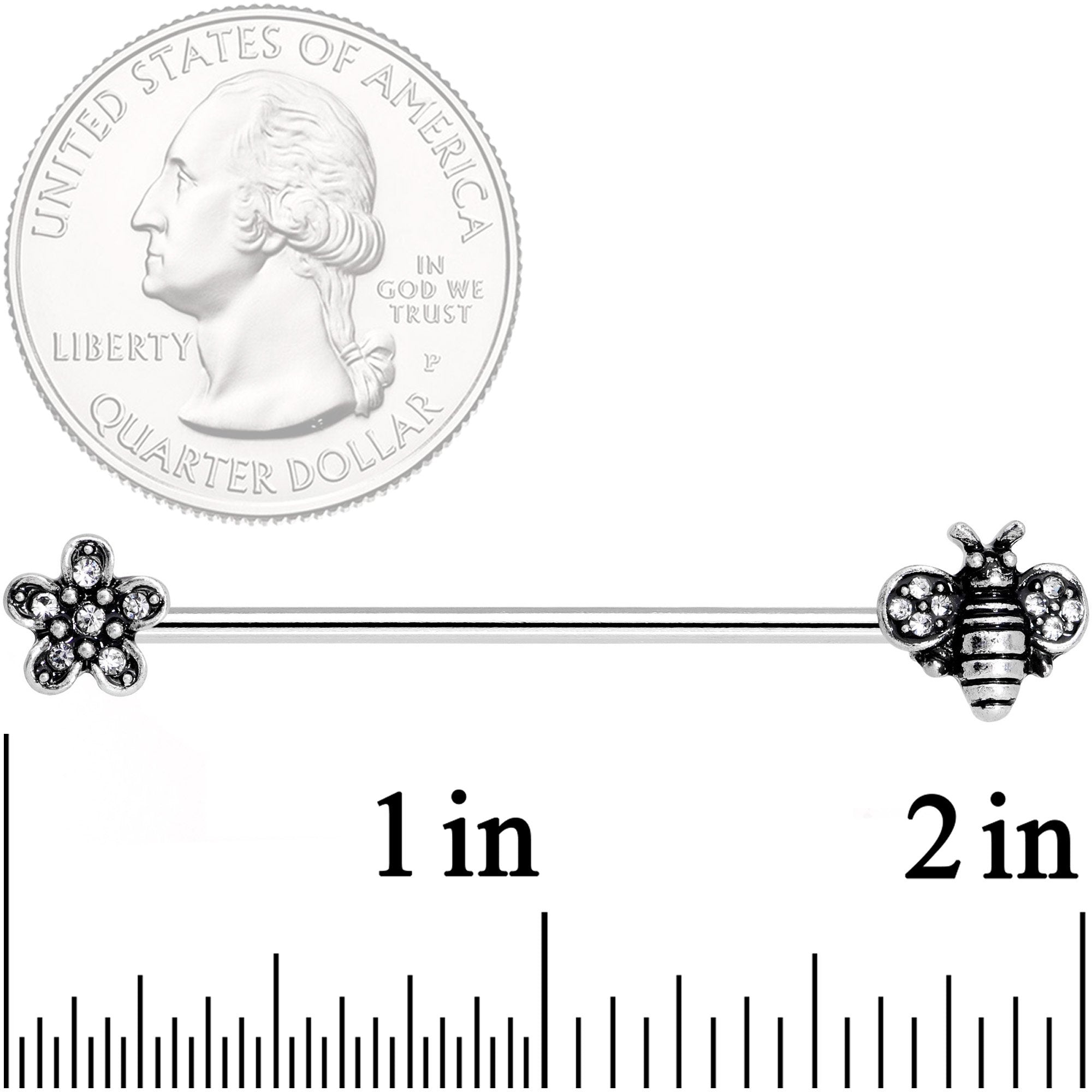 14G Clear Gem Bee Flower Industrial Barbell 38mm