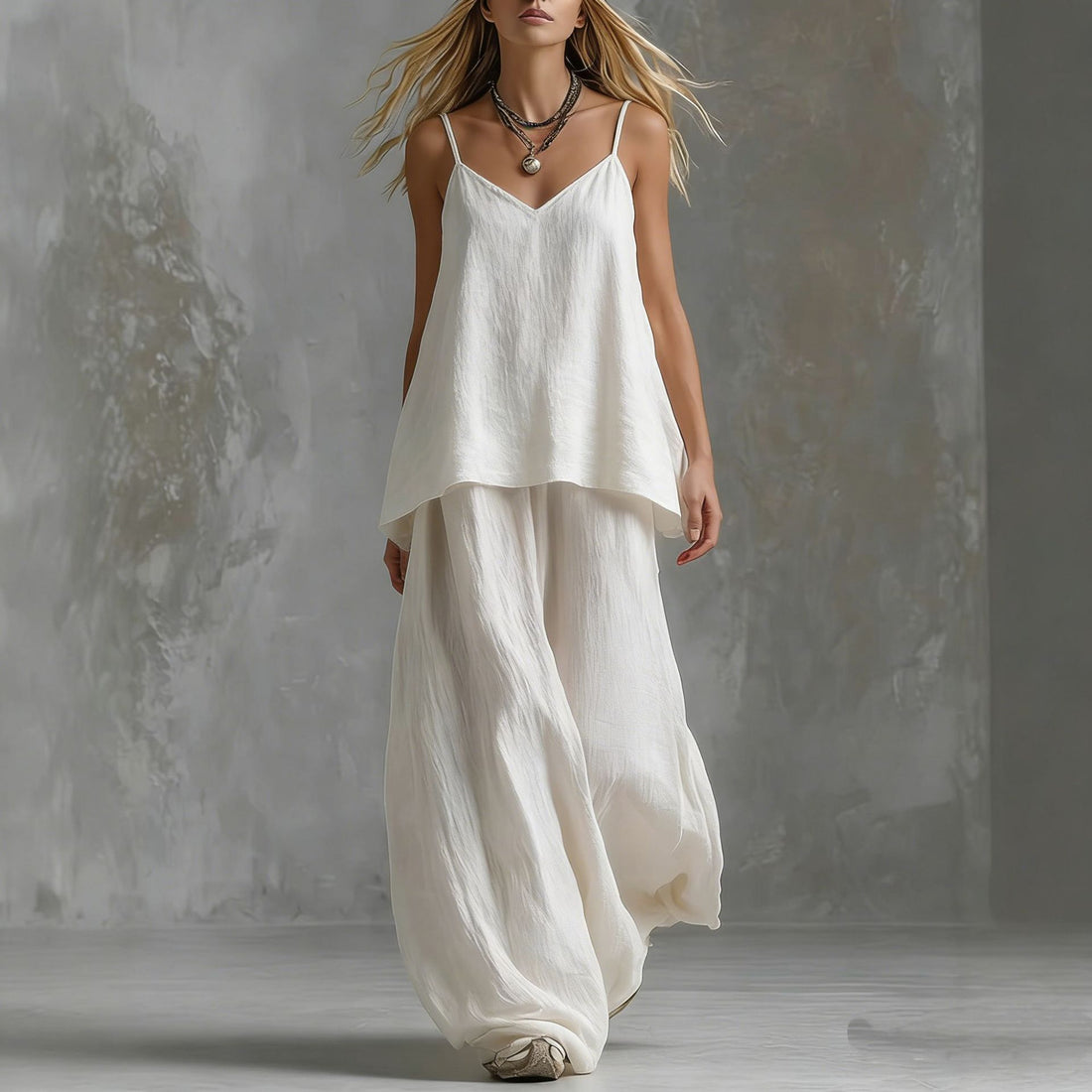 Women's V-Neck Sleeveless Two-Piece Wide Leg Pantsuit Set - Image 9