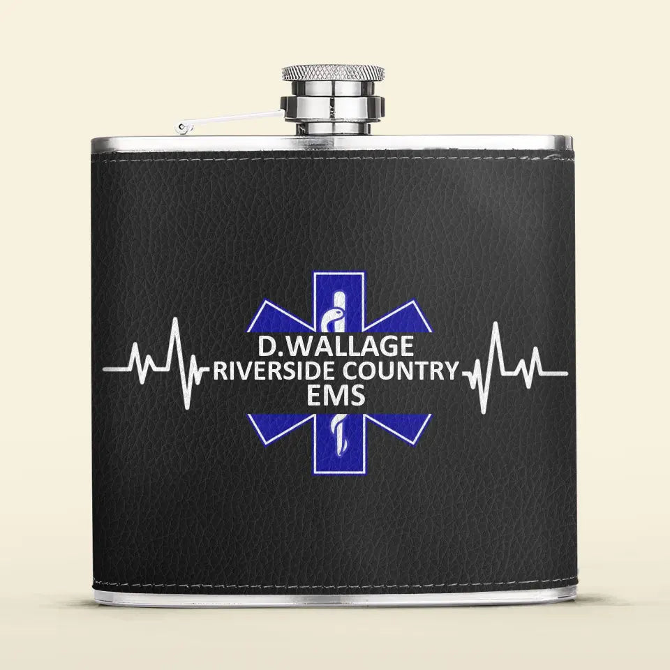 Custom Personalized EMS/EMT/Paramedic Leather Flask - Gift Idea For Paramedic