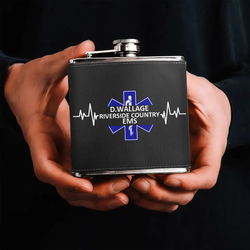 Custom Personalized EMS/EMT/Paramedic Leather Flask - Gift Idea For Paramedic