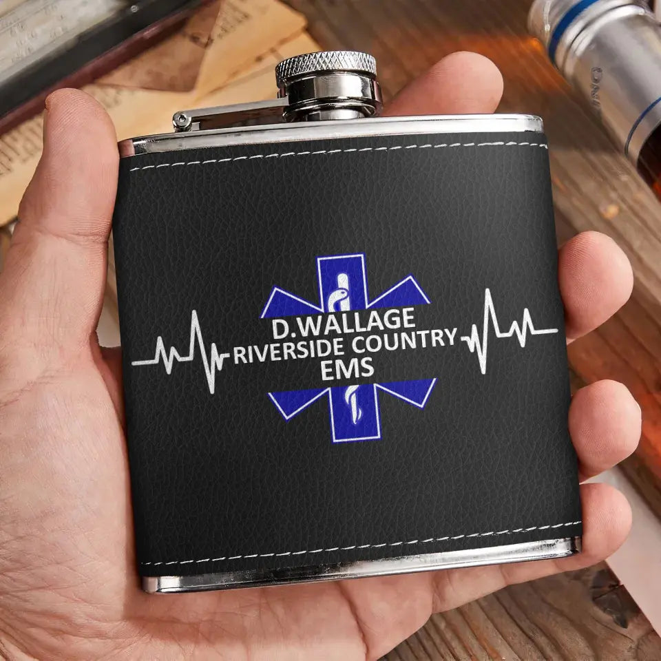 Custom Personalized EMS/EMT/Paramedic Leather Flask - Gift Idea For Paramedic