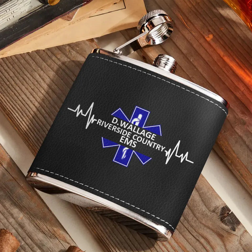 Custom Personalized EMS/EMT/Paramedic Leather Flask - Gift Idea For Paramedic
