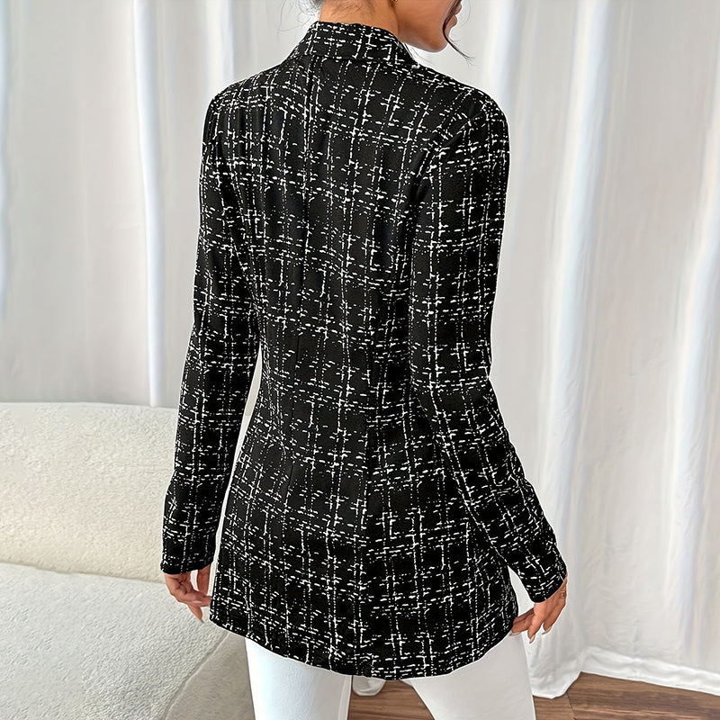Women's Plaid Double-Breasted Tweed Blazer Tailored Jacket