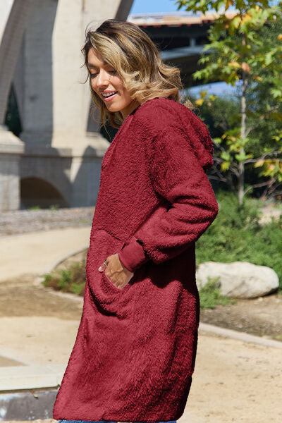 Red Hooded Teddy Bear Jacket with Thumbholes Cozy Outerwear