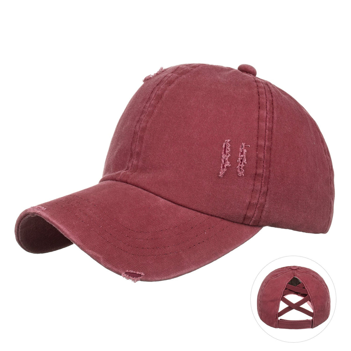 Washed Distressed Ponytail Baseball Cap