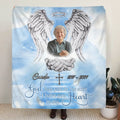 Personalized Memorial Fleece Throw Blanket/Quilt - Upload Photo - Memorial Gift Idea For Family Member - God Has You In His Arms I Have You In My Heart