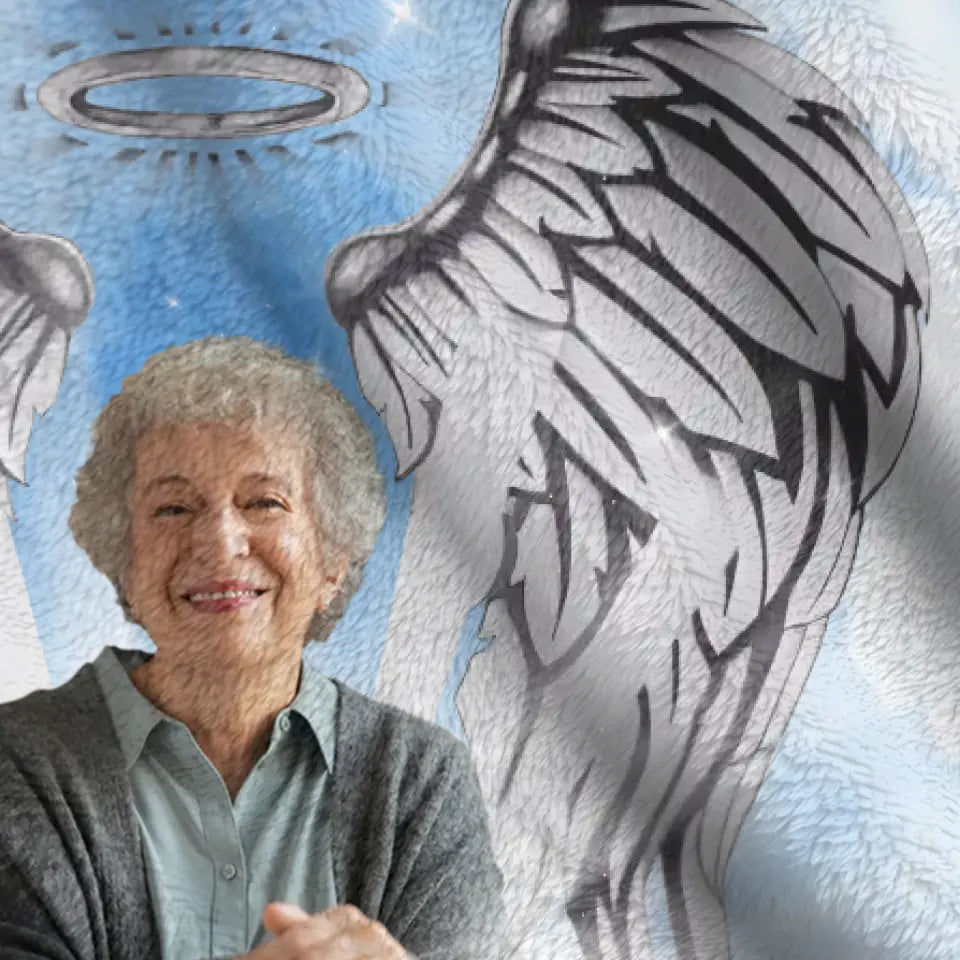 Personalized Memorial Fleece Throw Blanket/Quilt - Upload Photo - Memorial Gift Idea For Family Member - God Has You In His Arms I Have You In My Heart