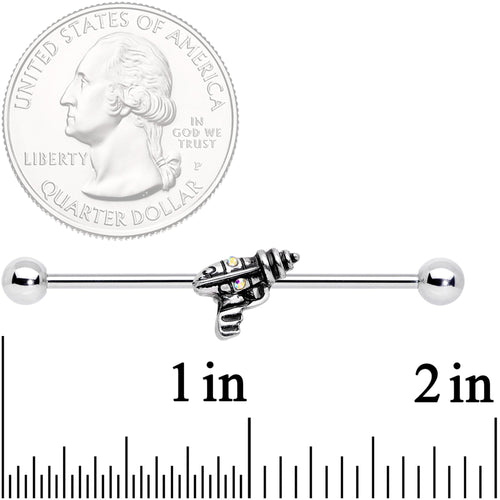14G Aurora Gem Mystery Ray Gun Industrial Barbell 38mm