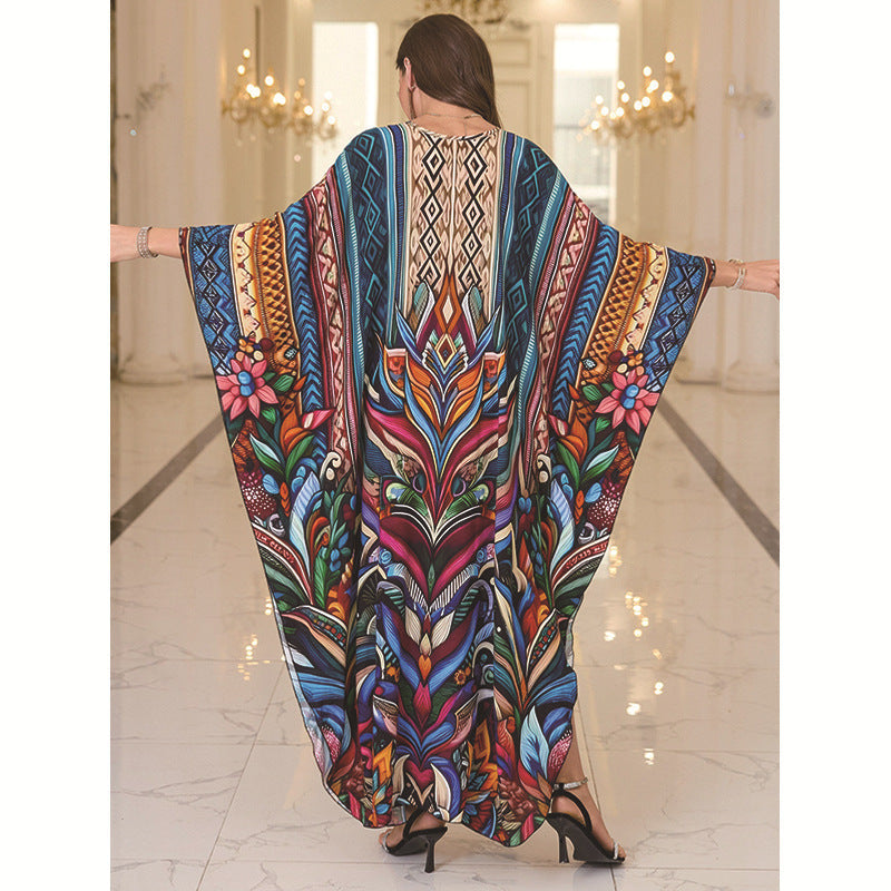 Bohemian V-Neck Maxi Beach Dress – Relaxed Fit Resort Wear
