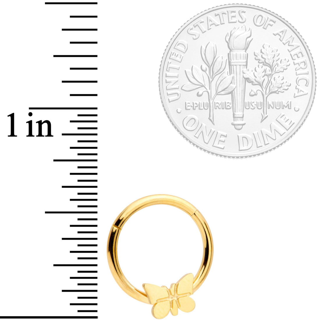 16G 3/8 Gold Tone Spring Butterfly Hinged Segment Ring