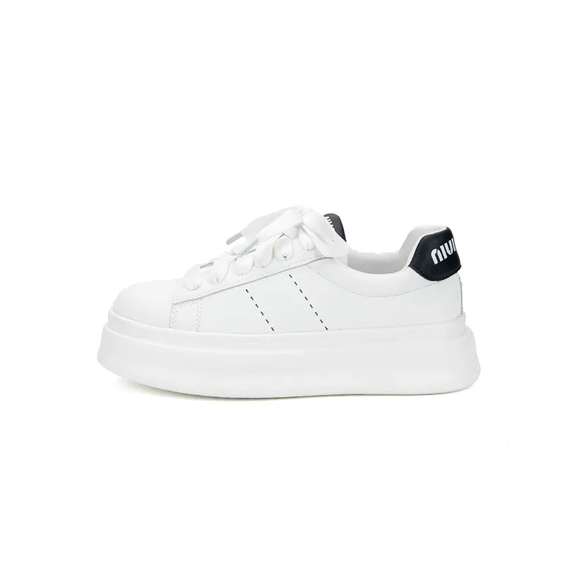 White Lace-Up Round Toe Platform Sneakers for Women - Image 5