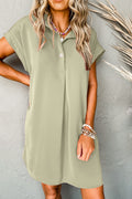 Laurel Green Buttoned Collar Shift Mini Dress
